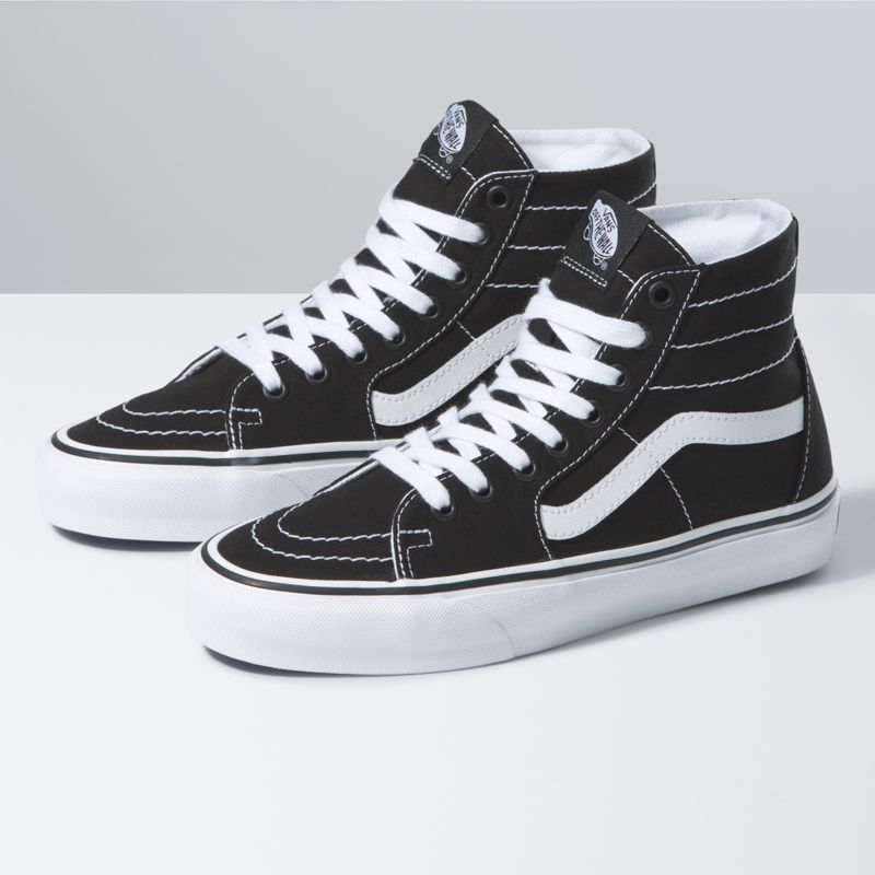 Altos Vans Lona Sk8-Hi Tapered Mujer Negros Blancos | Mexico-MJK704695