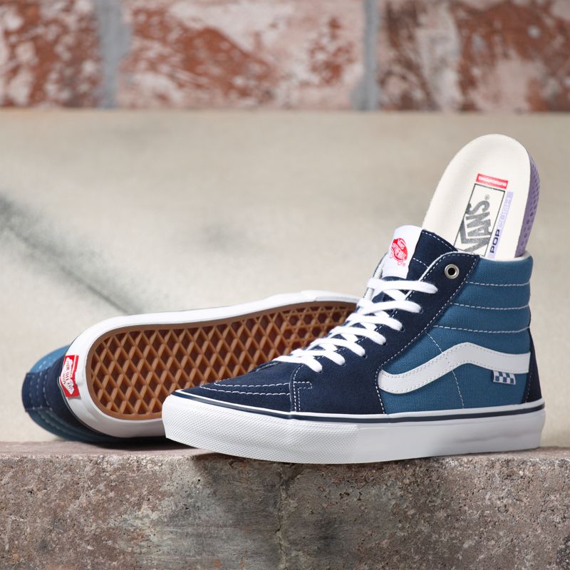 Altos Vans Skate Sk8 Hombre Azul Marino Blancos | Mexico-KQH407823