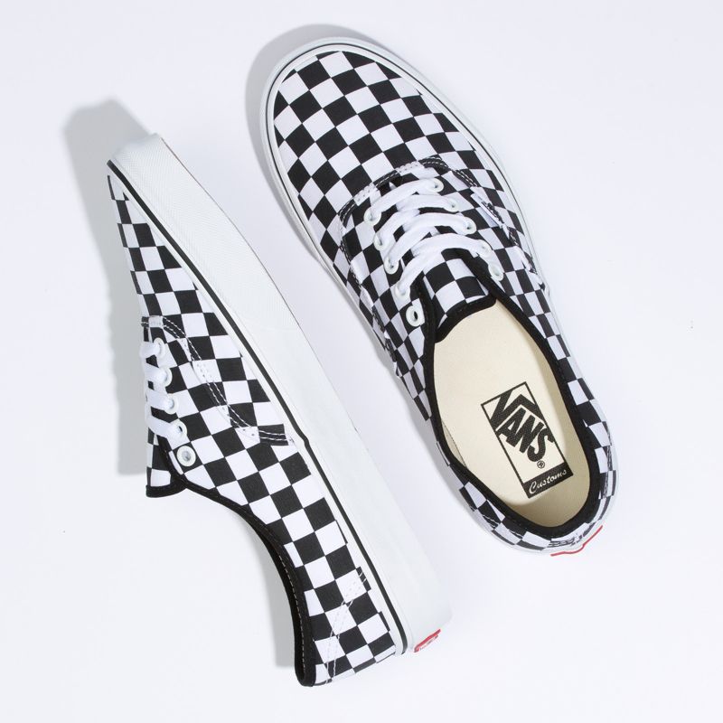 Bajos Vans Checkerboard Authentic Anchos Mujer Blancos Negros | Mexico-AXI618297