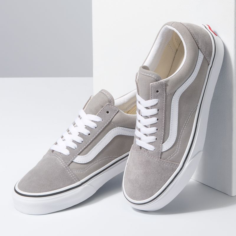 Bajos Vans Old Skool Mujer Grises Oscuro Blancos | Mexico-GHJ864013