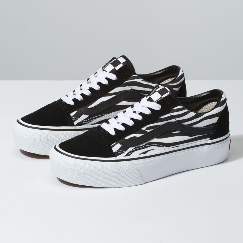 Bajos Vans Old Skool Plataforma Hombre Negros Blancos | Mexico-BAV146972