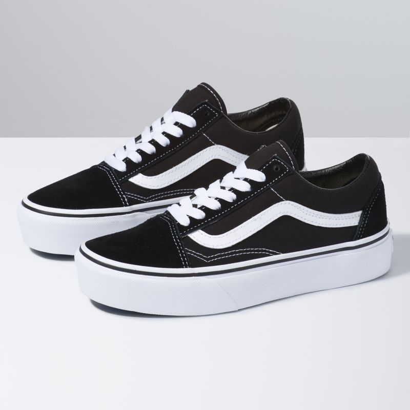 Bajos Vans Old Skool Plataforma Mujer Negros Blancos | Mexico-HUR639871