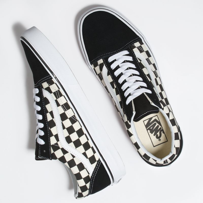 Bajos Vans Primary Check Old Skool Hombre Negros Blancos | Mexico-EXC389712