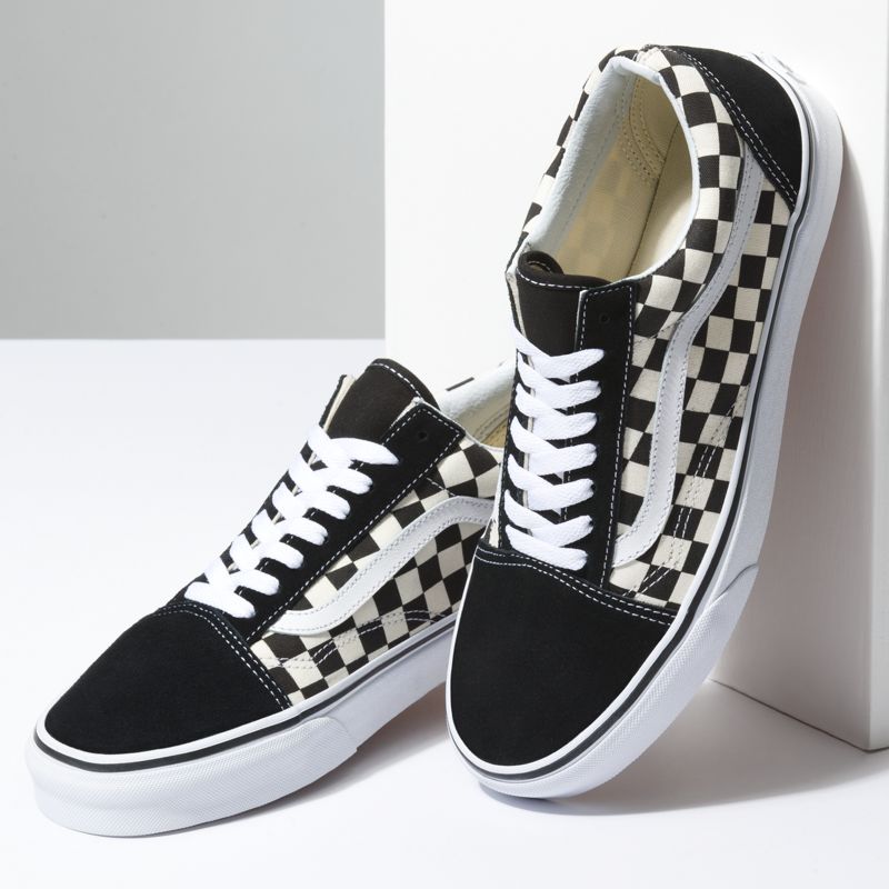 Bajos Vans Primary Check Old Skool Hombre Negros Blancos | Mexico-EXC389712