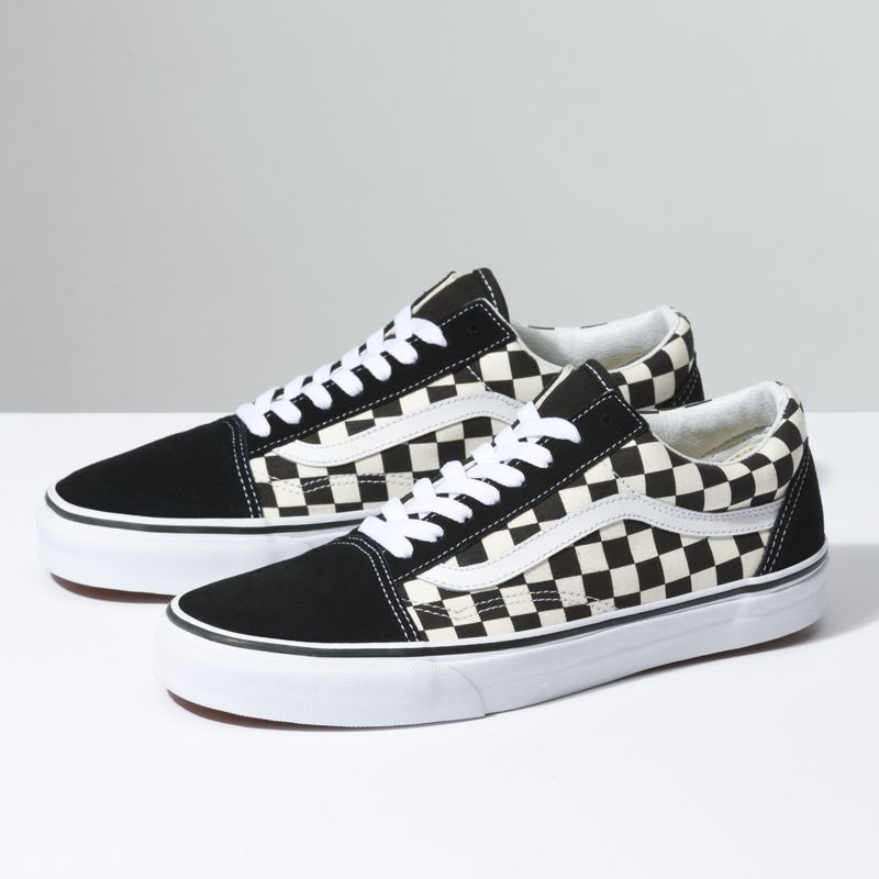 Bajos Vans Primary Check Old Skool Hombre Negros Blancos | Mexico-EXC389712