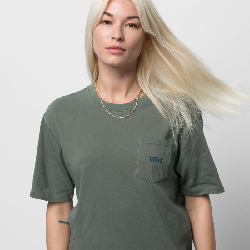 Camiseta Vans Pocket Mujer Verdes | Mexico-HQZ519086