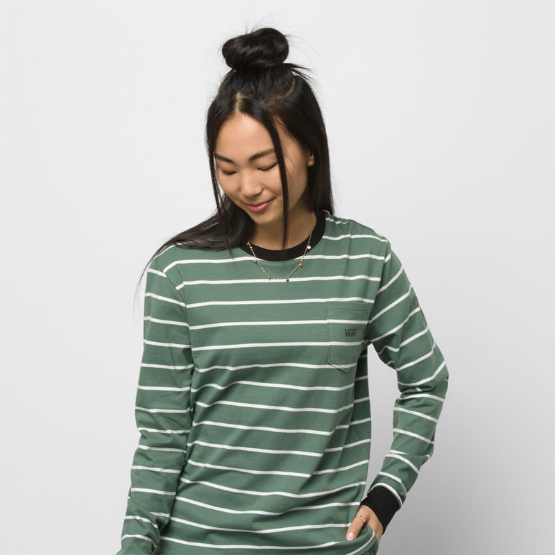 Camiseta Vans Stripe Mujer Verdes | Mexico-WEV243061