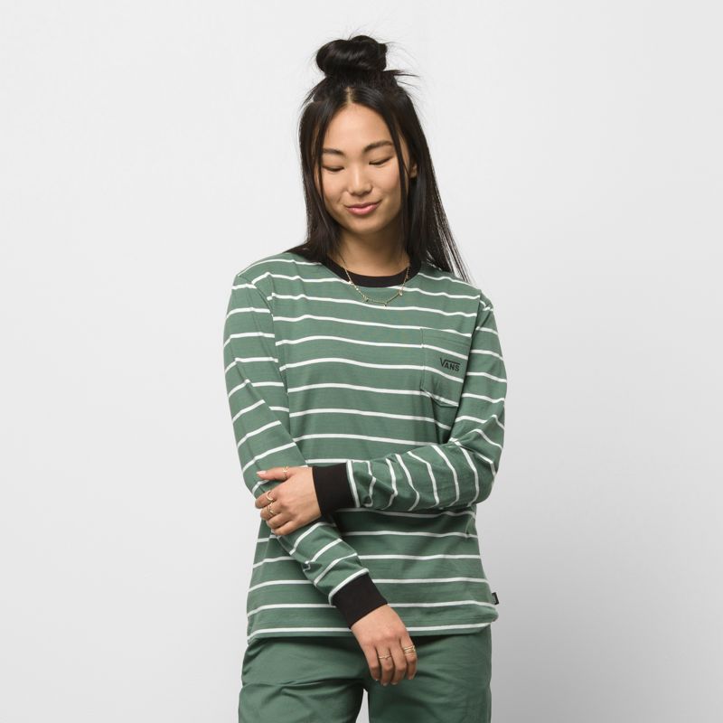 Camiseta Vans Stripe Mujer Verdes | Mexico-WEV243061