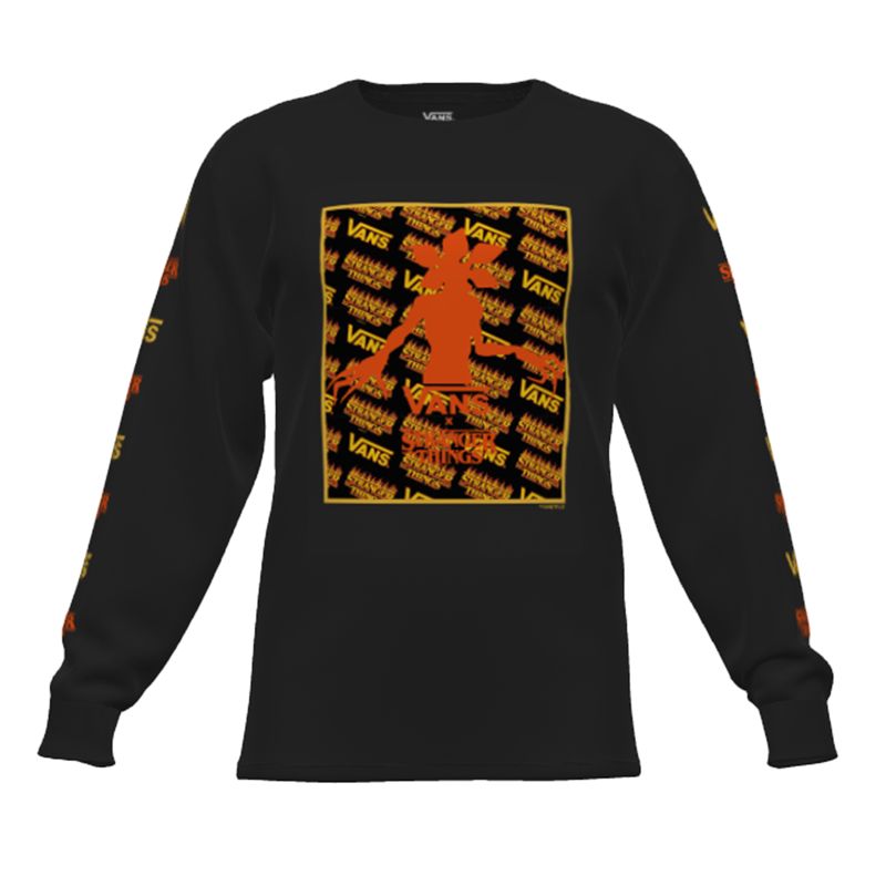 Camiseta Vans Vans X Stranger Things Customs Flame Logo Demogorgon Classic Hombre Negros | Mexico-ICT109723