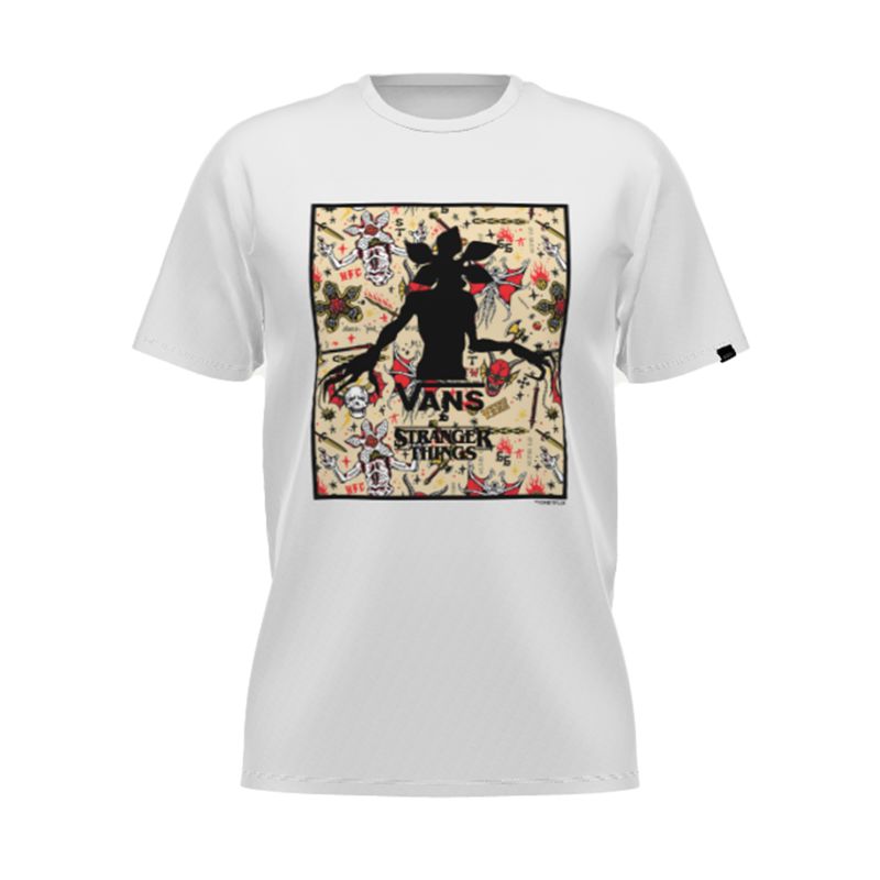 Camiseta Vans Vans X Stranger Things Customs Hellfire Club Demogorgon Classic Mujer Blancos | Mexico-JQH473296