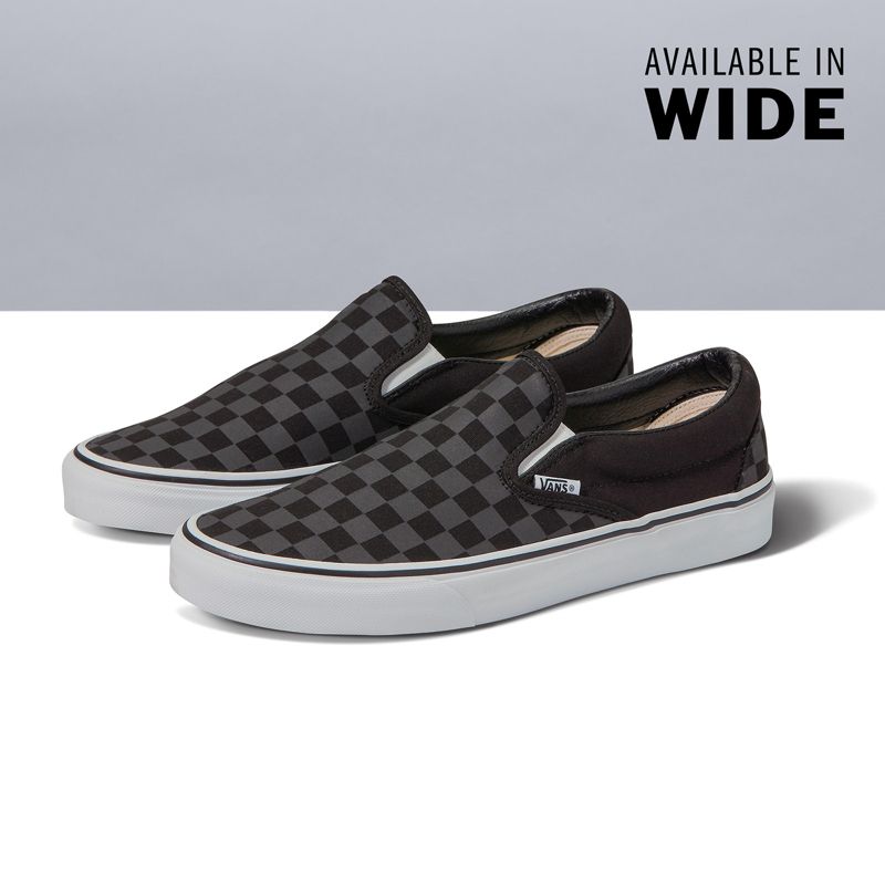 Mocassins Vans Checkerboard Anchos Hombre Negros | Mexico-ZFH186027