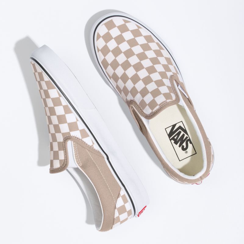 Mocassins Vans Checkerboard Classic Hombre Kaki Blancos | Mexico-LMP427539