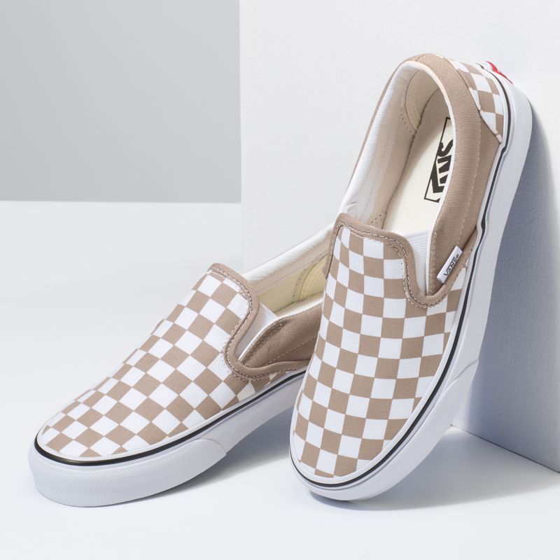 Mocassins Vans Checkerboard Classic Hombre Kaki Blancos | Mexico-LMP427539