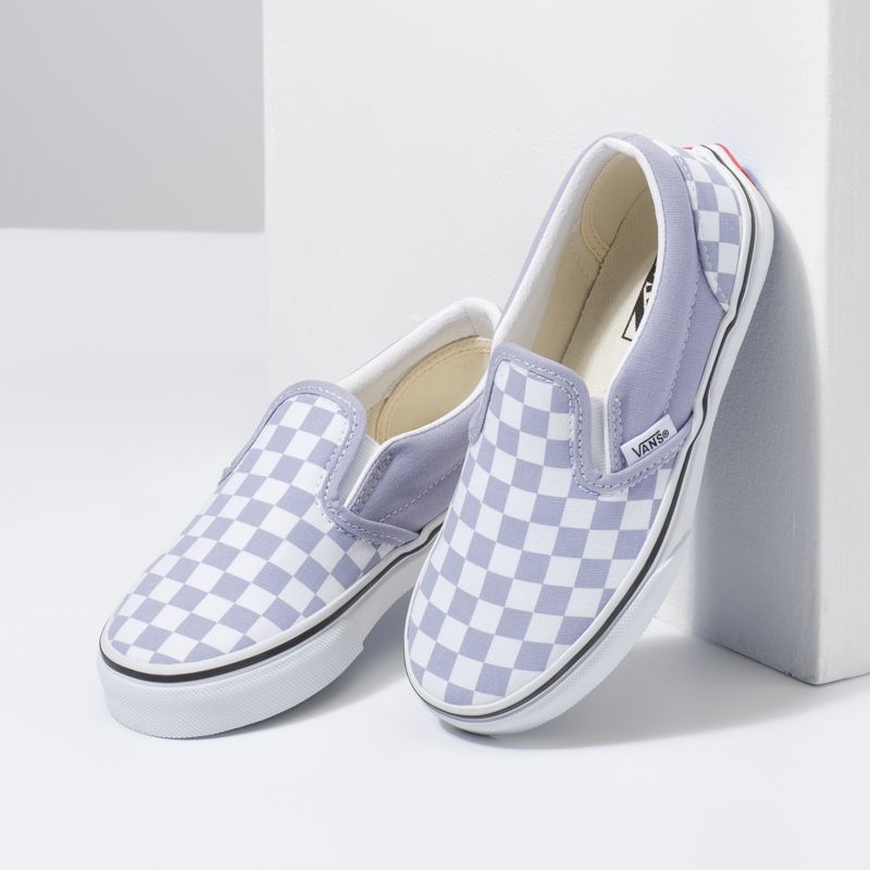 Mocassins Vans Checkerboard Classic Niños Lavanda Blancos | Mexico-PCD137098