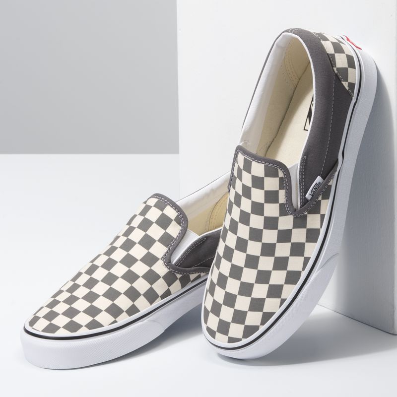 Mocassins Vans Checkerboard Hombre Grises Oscuro Blancos | Mexico-STO210437