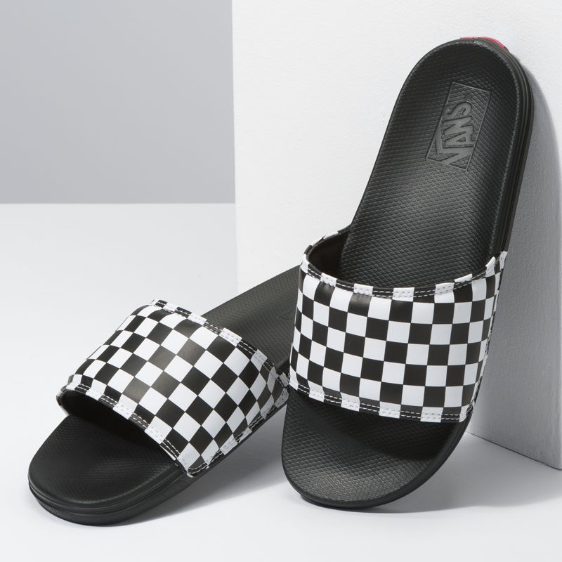 Sandalias de Diapositivas Vans Checkerboard La Costa Mujer Blancos Negros | Mexico-DKC295680