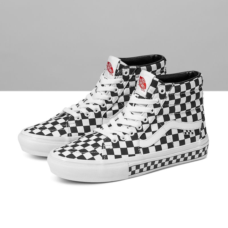 Tenis Skate Vans Checkerboard Sk8-Hi Hombre Blancos Negros | Mexico-HUQ537619