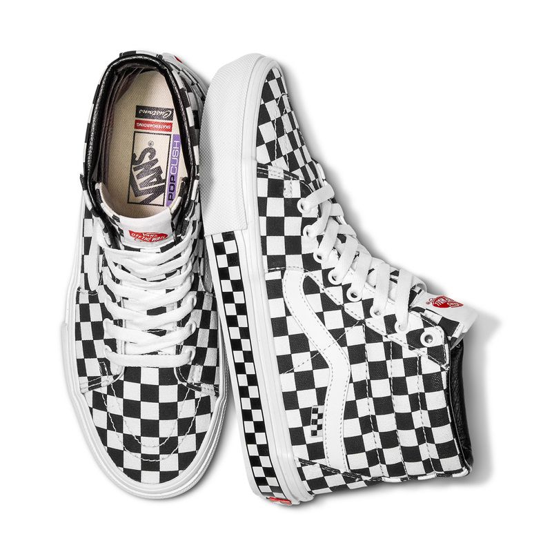 Tenis Skate Vans Checkerboard Sk8-Hi Hombre Blancos Negros | Mexico-HUQ537619