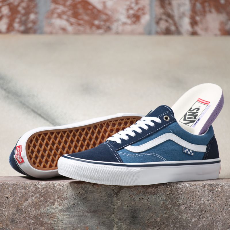 Tenis Skate Vans Old Skool Hombre Azul Marino Blancos | Mexico-MEN428907