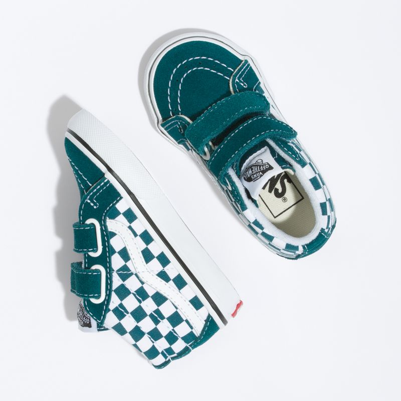 Tenis Vans Checkerboard Sk8-Mid Reissue Niños Turquesa Oscuro | Mexico-EWV524706