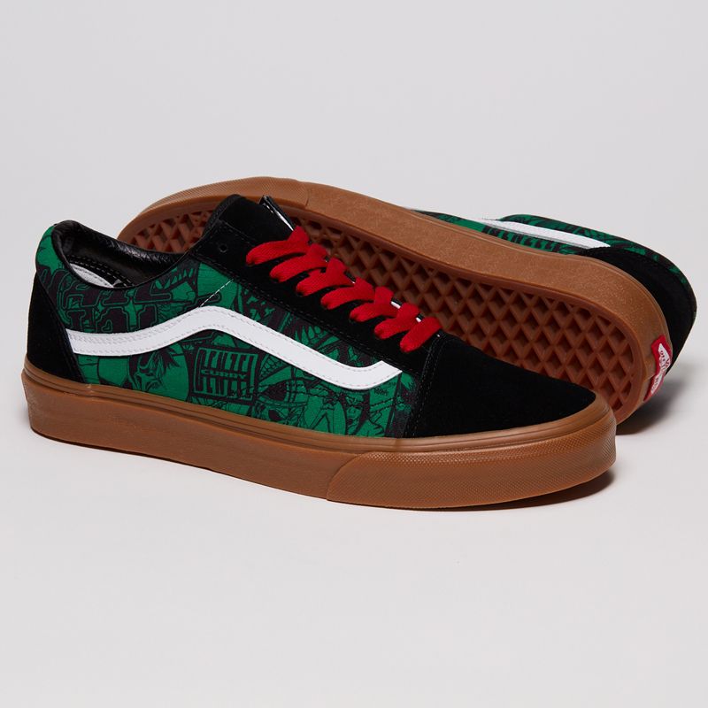 Tenis Vans Descuento Old Skool Mujer Verdes Negros