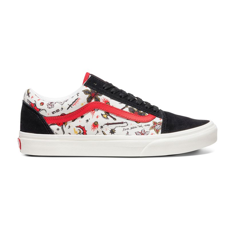 Tenis Vans Vans X Stranger Things Customs Hellfire Club Old Skool Mujer Negros Blancos Rojos | Mexico-GWF731026