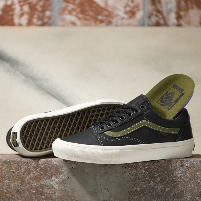 Bajos Vans Butter Cuero Skate Old Skool Mujer Negros Verdes | Mexico-DCX867139