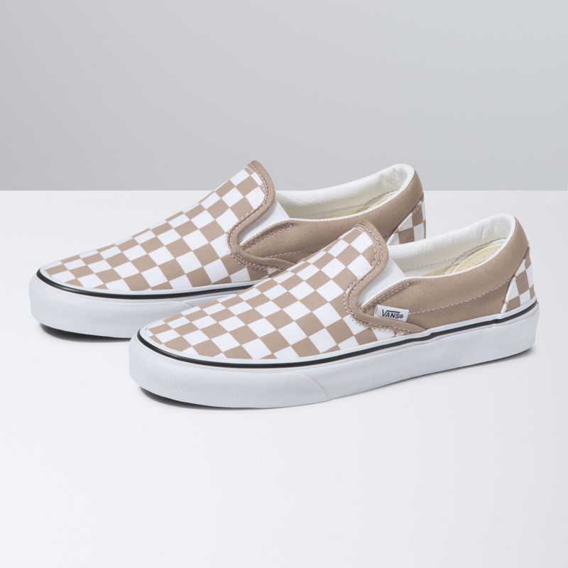 Mocassins Vans Checkerboard Classic Hombre Kaki Blancos | Mexico-LMP427539