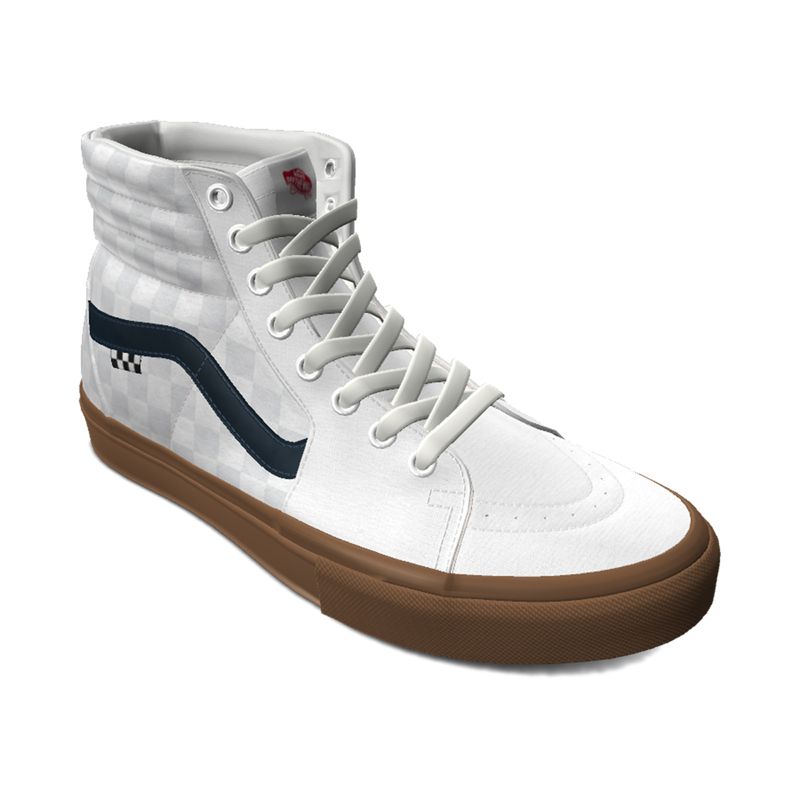 Tenis Skate Vans Checkerboard Sk8-Hi Hombre Blancos | Mexico-NJW489051